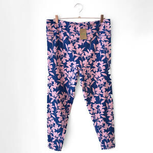 NWT Boden Blue Pink Floral High Waist Pocket Leggings Size 16/18